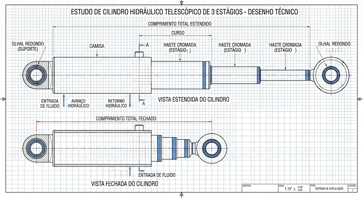 Cilindro Hidráulico Telescópico: Como Calcular Curso, Estágios e Força em Cada Estágio — INCOCIL Cilindros Hidráulicos Porto Alegre
